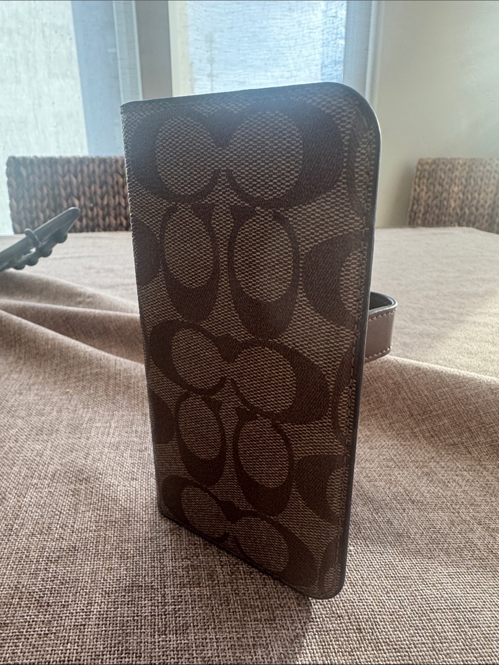 Coach Brown Signature Folio Phone Case with Logo Pattern